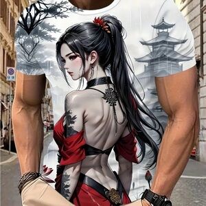 Men's White and Red Graphic Tee